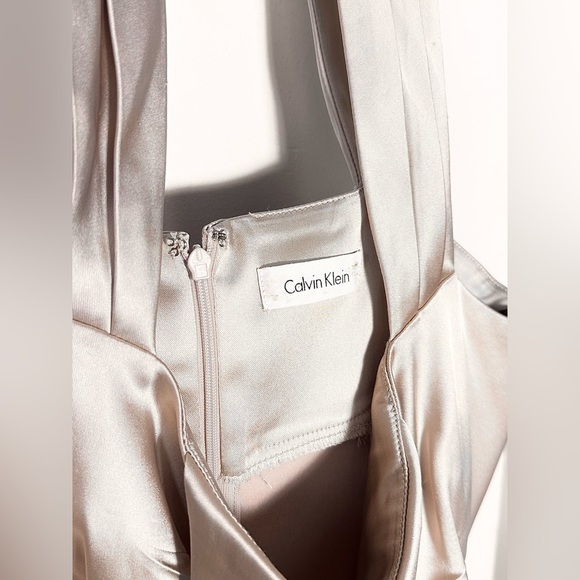 CALVIN KLEIN 🥂 Y2K cocktail satin mini metallic bronze dress L • XL - Picture 6 of 7